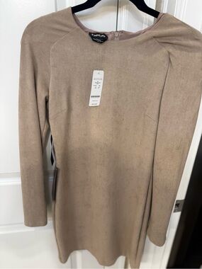 New bebe Tan Suede-Look Long Sleeve Dress